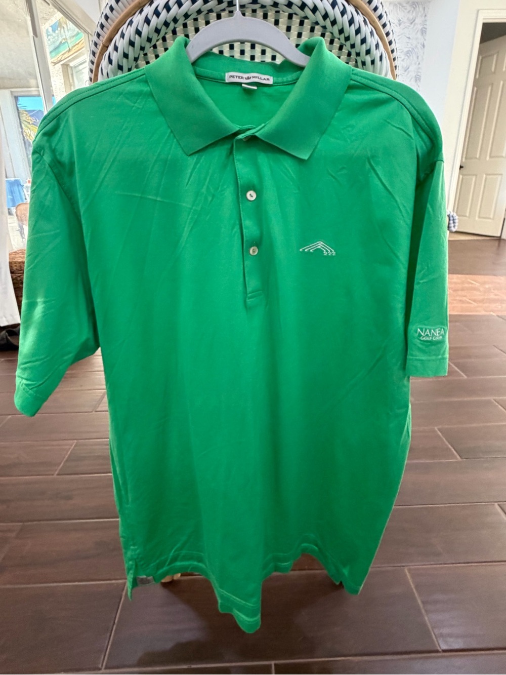 Peter Millar Mens Large Polo Shirt Green 100% Cotton Nanea Golf Club Hawaii Logo